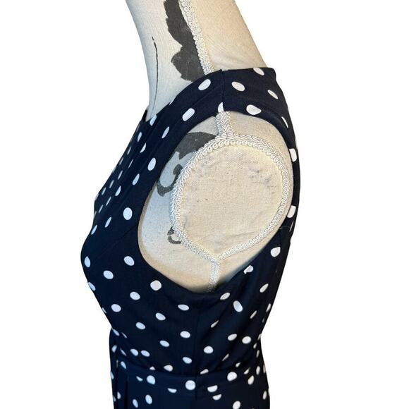 Christopher & Banks Blue Polka Dot A Line Dress Size 8 Belted Sheath Business - Picture 7 of 11